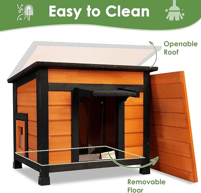 Insulated Cat House Weatherproof Outdoor/Indoor Shelter with Openable Asphalt Roof for Feral Cats & Small Pets