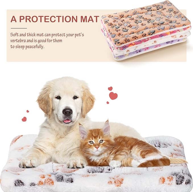 4 Pack Ultra Soft Dog Cat Bed Mat with Cute Prints Reversible Fleece Dog Crate Kennel Pad Cozy Washable Thickened Hamster Guinea Pig Pet Bed Mat for Small Animals(13 x 19 Inches,Vivid Color)