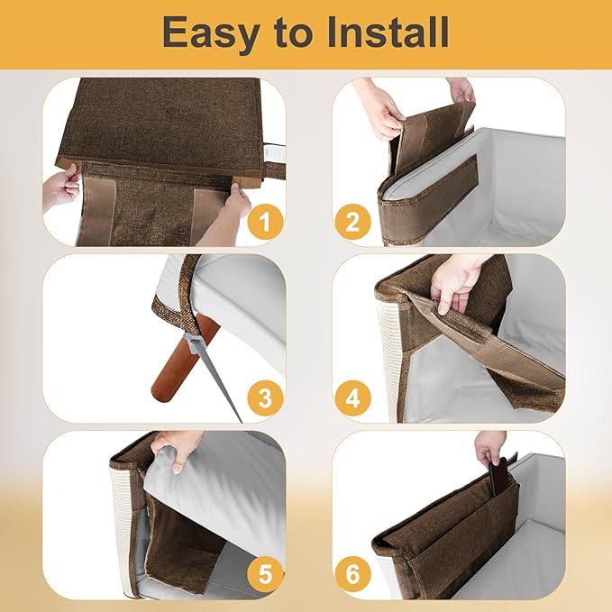 Upgraded Cat Scratch Furniture Protector,Cat Scratch Sofa Arm Sheild with 27.6’‘L*19.6’‘W Natural Sisal and Scratch Ball for Protecting Couch Sofa Chair Furniture (Brown/Right Handed)