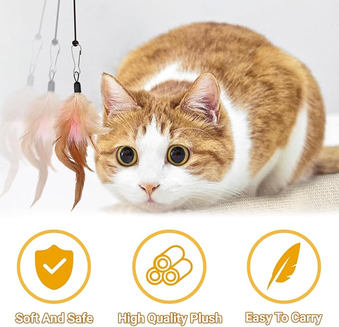 Cat Toys Replacement Cat Toy Wand Refills, 12 Pcs Cat Feathers Refill, Cat Toy Mouse Cat Wand Refill Attachments for Indoor Cats