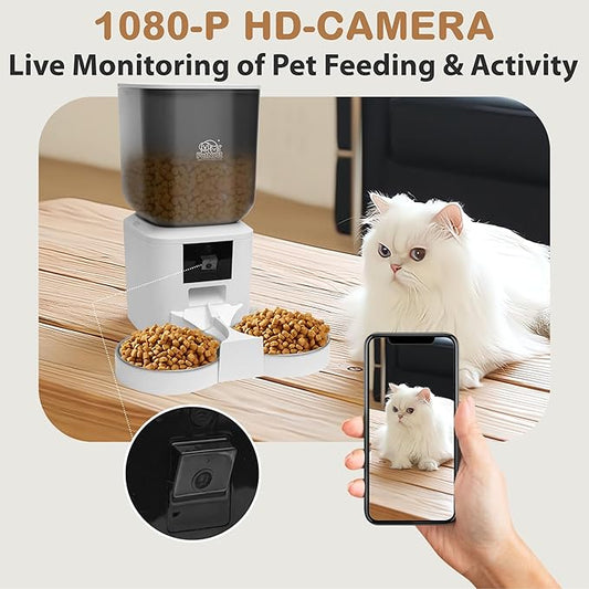 8L Smart Dog and Cat Feeder with WiFi and HD Camera | Automatic Pet Food Dispenser with Tuya App Control, Video Monitoring, Voice Recorder, Night Vision, Timed Feeding|Single Bowl smart Feeder