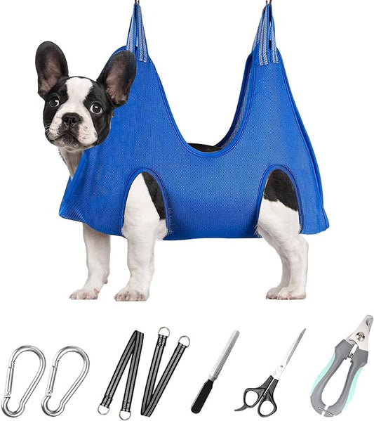 Pet Grooming Hammock for Small Dogs & Cats with Nail Clippers/Nail Trimmers/Grooming Scissors, Dog Grooming Harness for Nail Trimming, Pet Grooming Sling Helper