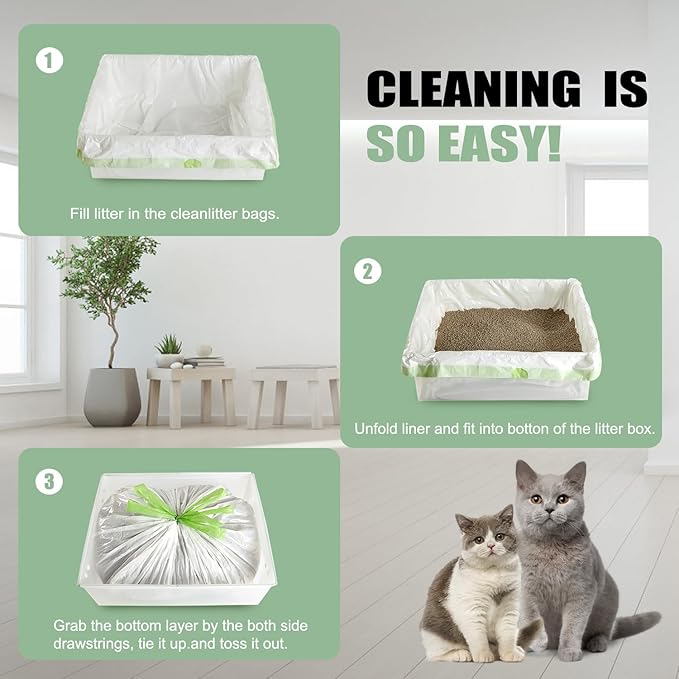 Cat Litter Box Liners Disposal Bags 36 Count, with Tie Handles,Large,37" x 17" Jumbo Drawstring Extra Durable Pet Cat Pan Liners for litter box Extra-Thick Kitty Litter Box Bag