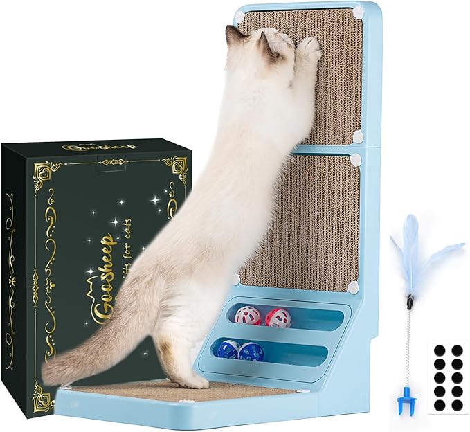 Cat Scratching Board Kitten Scratching Ball Wall Scratchers for Indoor Cats L Shaped Cat Scratcher Cats with Scratcher Pads Blue
