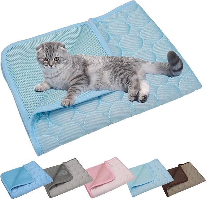 Kittra Cooling Mat for Cats Dogs, 3 Layer System Instant Cool Non Slip Kittra Pad, Washable Cooling Bed for Cats, Protect Your Cat from Silent Heat Danger (Light Blue,S: 20" x 15.7")