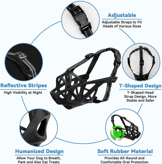 Dog Muzzle for Large Dogs, Breathable Basket Muzzles for Small, Medium and X-Large Aggressive Dog, Allows Panting Drinking, Suitable for Grooming Trimming Training (Black, S)