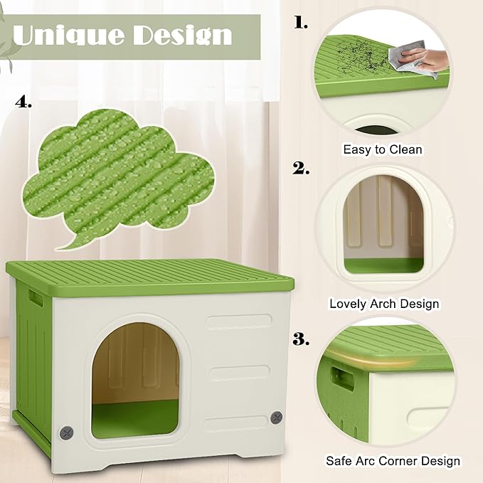 Plastic Cat House for Outdoor Indoor Use, Stackable Feral Cat Shelter Indoor Cat House Insulated Weatherproof Waterproof -Green
