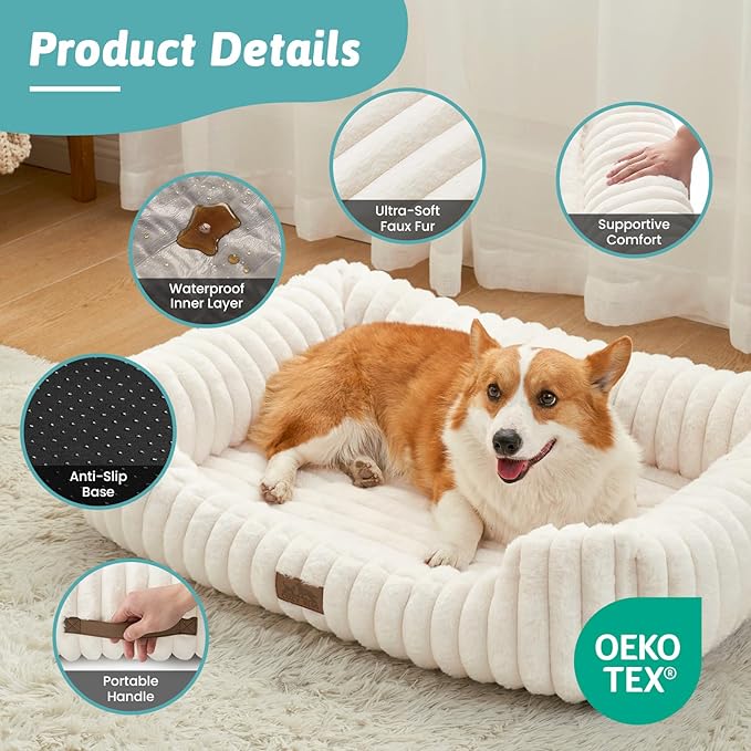 Orthopedic Dog Bed for Small Dogs & Medium Dogs - Washable Rectangle Pet Bed with Anti-Slip Bottom, Soft Calming Cat & Puppy Bed for Indoor Pets (30"x23"x7", Cream)