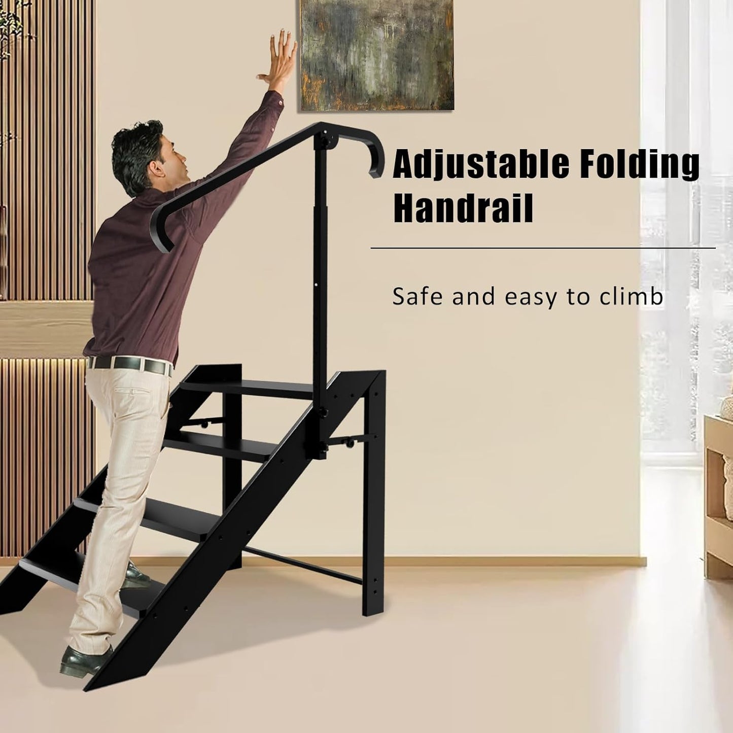 RV Step Stool Foldable, Folding 4 Step Ladder, Hot Tub Steps with Handrail, Portable Pool Ladder, 660Lbs Heavy Duty Ladder Shelf Outdoor Mobile Home Stairs for Camper, Porch, SPA Poo, Pet