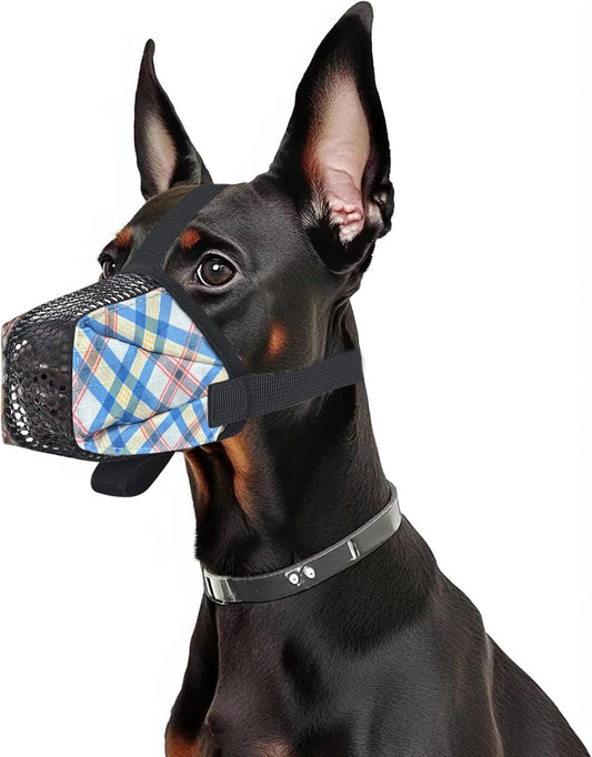 Dog Muzzle for Small Large Dogs - Soft Nylon Basket Muzzle with Adjustable Strap, Breathable Mesh Design Prevents Biting Chewing Licking Eating - Ideal for Training, Grooming & Vet Visits (Blue, XL)