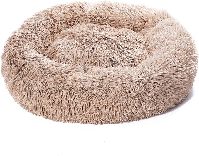Cat Beds for Indoor Cats, Dog Bed, Cat Bed, Machine Washable, Fluffy Round Pet Bed Non-Slip, Autumn and Winter Warmth, Cuddler Cushion Self Warming (Gradient Brown, 24 inch)