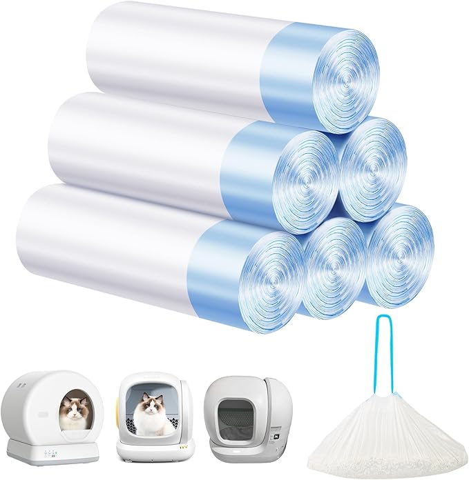 Cat Litter Bags 120 Count, 21.65"x11.8" Drawstring Close Litter Box Liners for Automatic Litter Box,Thick Cat Poop Bags,Easy to Clean,Heavy Duty Robot Bag for Self-Cleaning Box