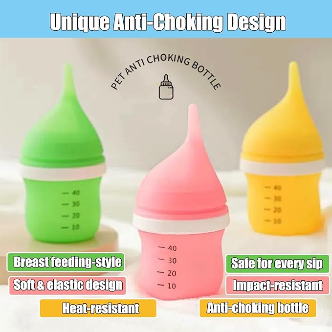 Kitten Bottles for Nursing,Puppy Bottles for Nursing Puppy Milk, Anti-Choking Puppy Feeder Design, with 2 Extra Replaceable Silicone Nipples for Convenient Replacement(Yellow)
