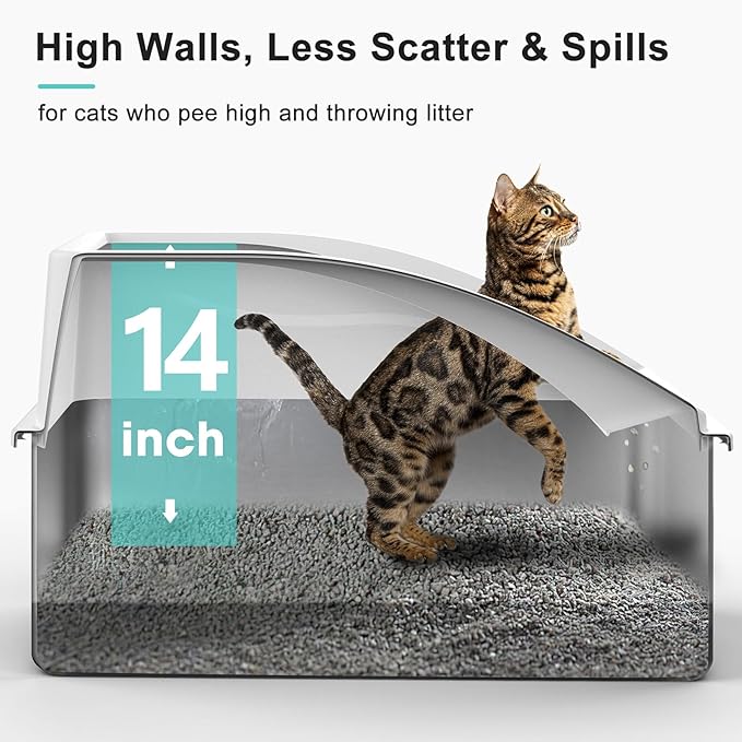 Stainless Steel Litter Box | XXL Deepened 8" Design Enclosed Cat Litter Box with Lid for Big Cats | High Sided, Anti-Urine Leakage | Non-Stick Bottom & Includes Litter Mat & Metal Scoop