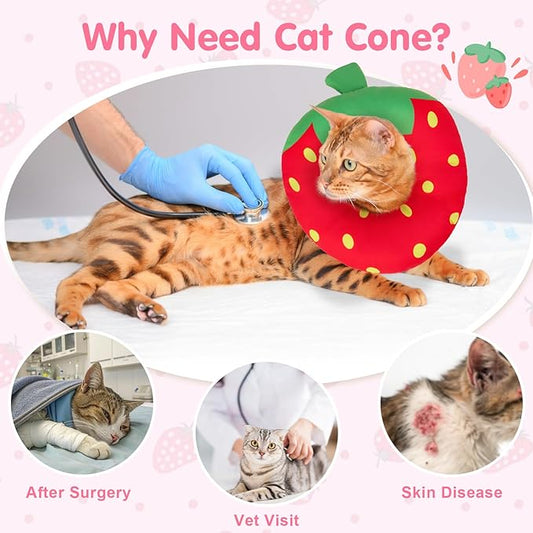 BEAUTYZOO Cat Cone Collars Soft, Cat Recovery E Collars After Surgery to Stop Licking, Adjustable Elizabeth Circle Collar Cute Pet Donut Pillow for Cats Kitten Small Dogs,Strawberry S