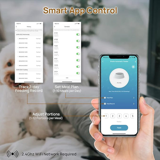 iPettie Automatic WiFi Pet Feeder for 2 Pets, 5L/21 Cup Capacity, 1-10 Meals Per Day, Adjustable Bowl Height, Smart Dog Cat Feeder with 2 Stainless Steel Bowls, Voice Recording, 2.4G WiFi App Control