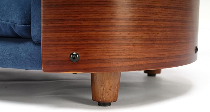 HomSof 30.7" Scandinavian Style Elevated Dog Bed Pet Sofa with Solid Wood Legs and Bent Wood Back,Velvet Cushion,Mid Size,Navy+Brown