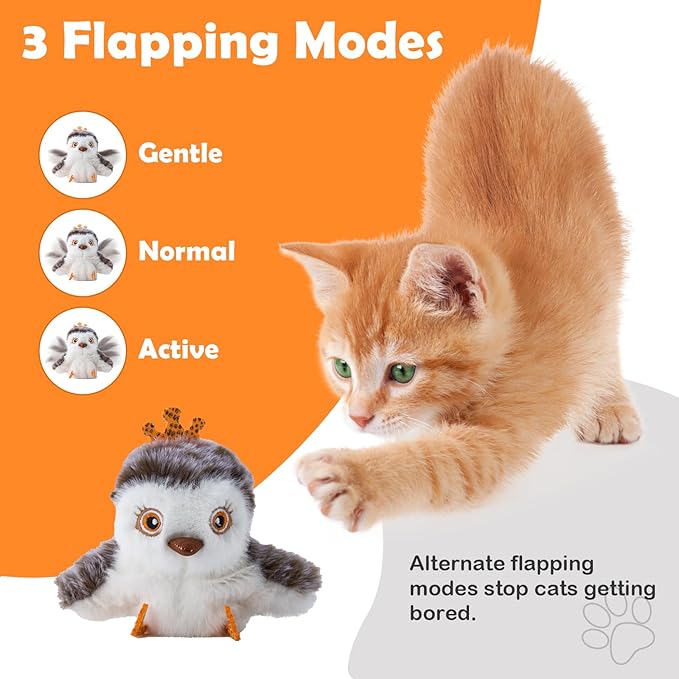 Interactive Cat Toys for Indoor Cats & Kittens (No Flying) – Flapping Bird Catnip Toy with Chirping Sound, Rechargeable & Lifelike Pet Toy, Juguetes para Gatos (Small, Sandpiper)