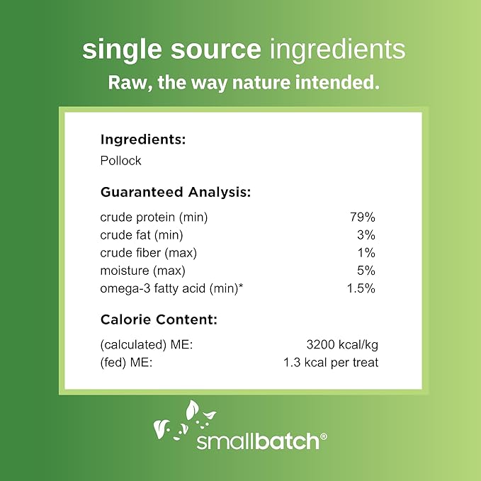 smallbatch Pets Freeze Dried Cat & Dog Treats, 1.25oz - Alaskan Pollock, Organic High Protein Treats, Omega 3 Fatty Acids, Gluten Free, Grain Free, Made in The USA, Ethically Sourced, Single Protein