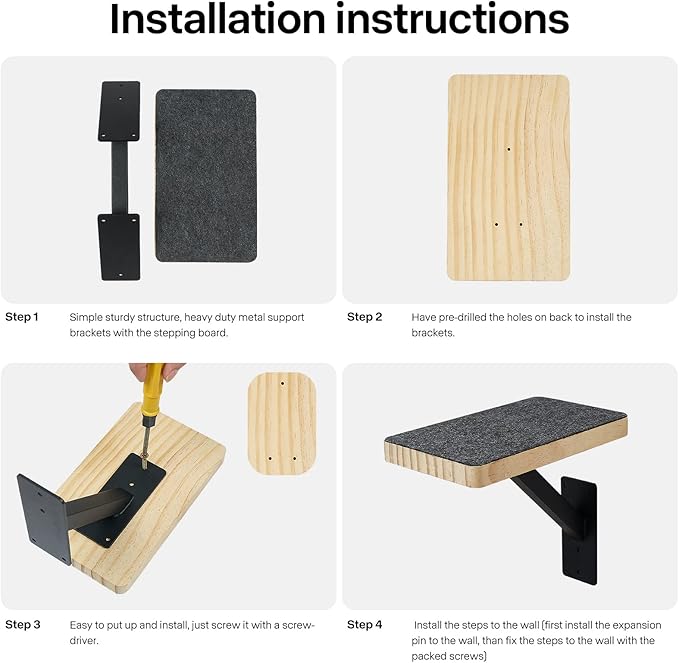 Cat Climbing Steps - Sturdy Metal Wall Steps & Shelves, Indoor Cat Furniture & Perch, Hammock Bed, Easy to Install