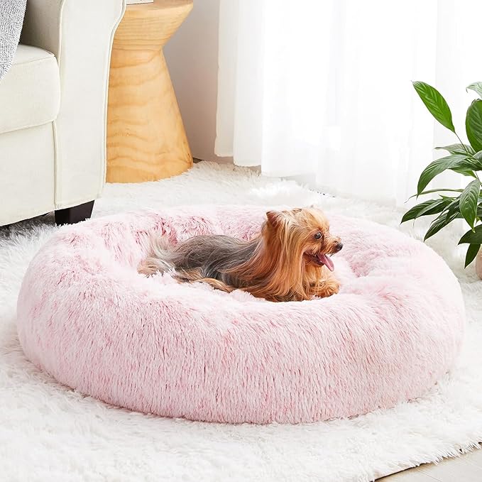 WNPETHOME Calming Dog Bed for Large Dogs, Anti-Anxiety Donut Pet Bed, Fluffy Faux Fur Plush Pet Beds，Warming Cozy Soft Round Lagre Dog Bed for Large Jumbo Dogs, Cat Cuddler Cushion Bed