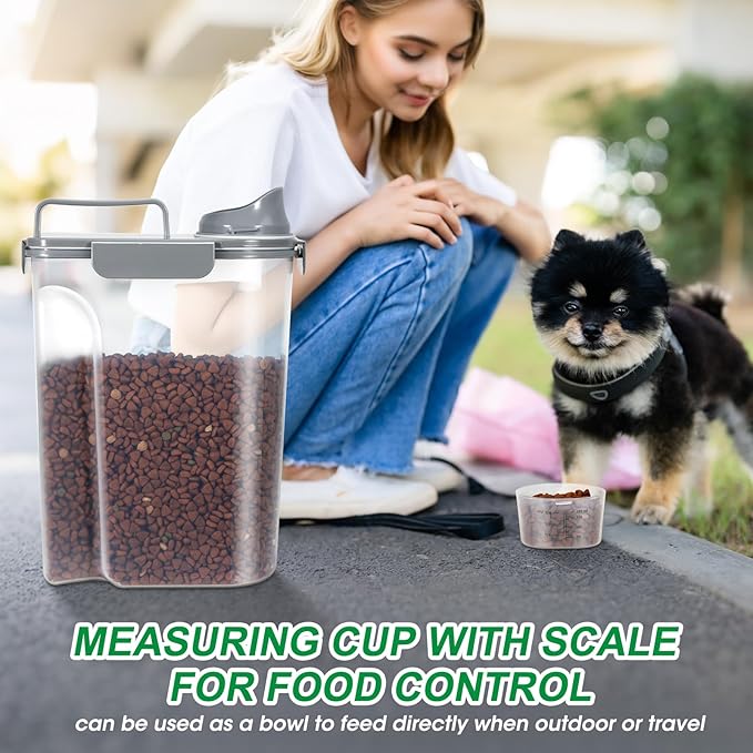 TBMax Pet Dog Cat Food Storage Container 5 to 7 lbs with Can Cover and Mixing Spoon, Airtight Pet Food Storage Dispenser with Large Spout & Measuring Cup for Kibble Dog Treat Bird Seed Container