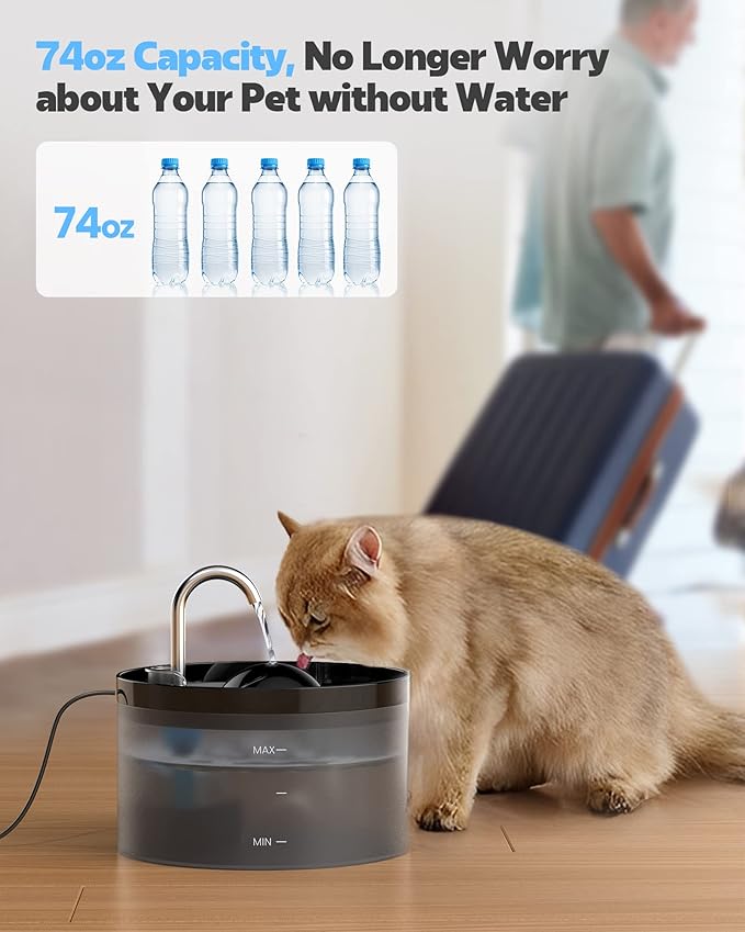 108oZ Cat Water Fountain, Pet Waterer Fountain with Ultra Silent Pump, Activated Carbon Filter Keep Water Fresh, Faucet Design, Anti Sputtering, Suit for All Kinds of Cat