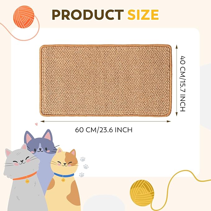 2PCS Natural Sisal Fabric Large 23.6" x 15.7" Cat Scratching Pad for Indoor Cats Scratcher Mat with Sticky Tapes Horizontal Cat Scratcher for Scratching Posts Couch Protection(Camel, 2 Pack)