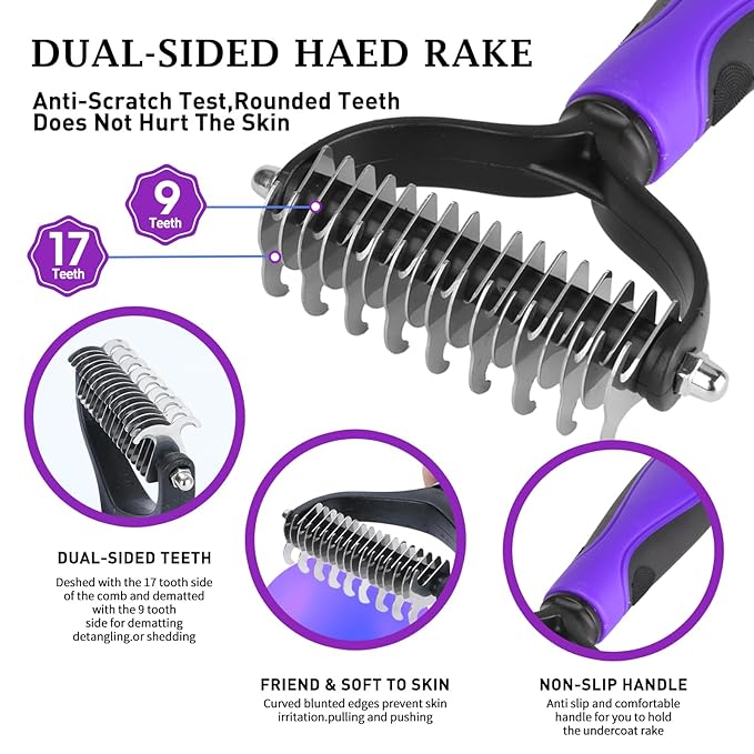 Dog Brush Kit - Self-Cleaning Slicker Brush with Bath Brush & Undercoat Rake | Deshedding Tools for Large - Small Dogs & Cats, Professional 3-in-1 Pet Grooming Set for Heavy Shedding, Green