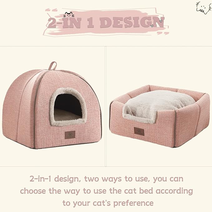 Cat Beds for Indoor Cats - Cat House Cats Tent with Removable Washable Cushioned Pillow, Soft and Self Kitten beds,Pet Bed((Large,Pink)