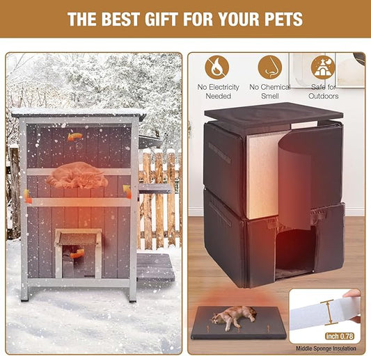 Gutinneen Outdoor Cat House with Insulated Liner for Winter Feral Kitty Shelter Waterproof Grade for Outdoor and Indoor Use,2-Story…