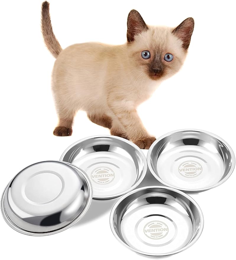 VENTION Small Shallow Cat Food Bowls, Outer Dia. 4.9 in Whisker Fatigue Cat Bowl, Stainless Steel Cat Food Dish for Indoor Cats, Set of 12 Replacement Cat Bowls for Raised Station(7.4 Fl.oz)