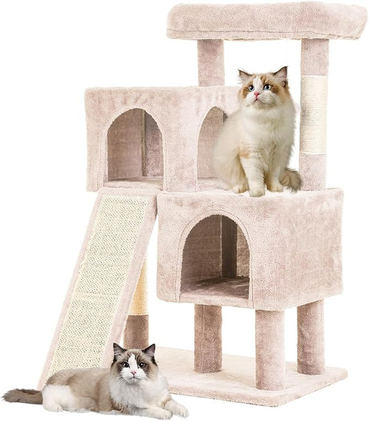 FDW Cat Tree for Indoor Cats 36 Inches Cat Tower Multi-Level Indoor Cat Play Condo House with Scratching Posts, Spacious Perch, Sisal Posts and Dangling Toys, Beige