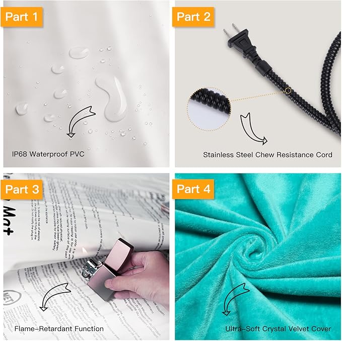 Toozey Large Pet Heating Pad, 6 Adjustable Temperature Dog Cat Heating Pad with Timer, Waterproof Heated Dog Bed with Chew Resistant Cord, Indoor Electric Pet Heated Mat 35x24in