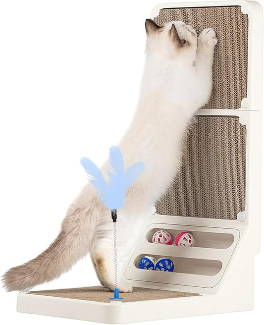 Cat Scratching Board Kitten Scratching Ball Wall Scratchers for Indoor Cats L Shaped Cat Scratcher Cats with Scratcher Pads White