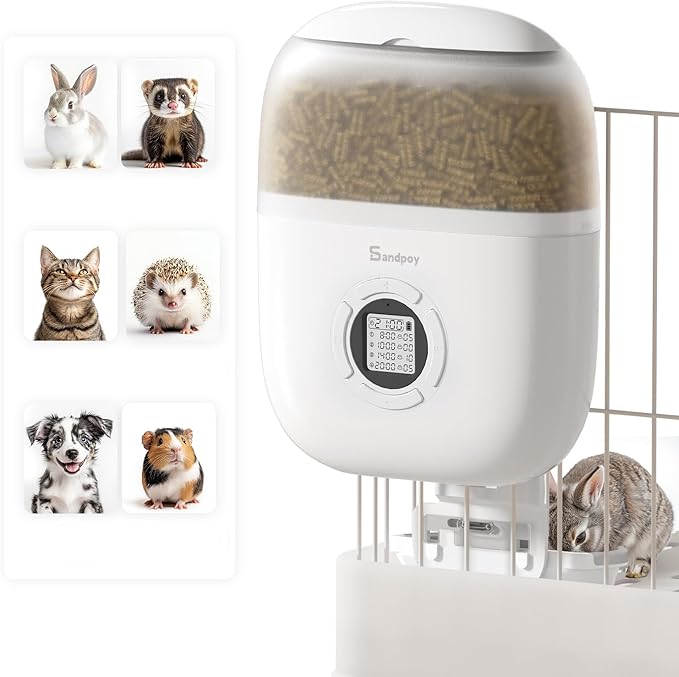 Hanging Rabbit Feeder, Programmable Automatic Pet Feeder with Dry Food Dispenser, Desiccant Bag and Portion Control for Rabbits Cats and Small Animals