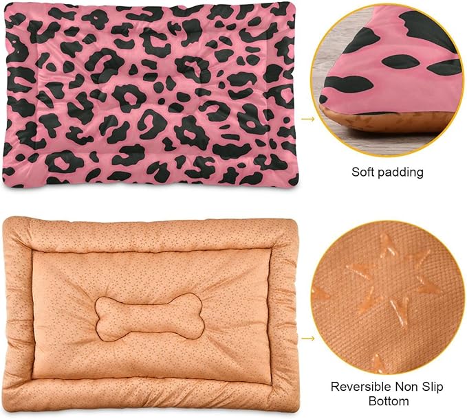 Pet Bed Pink Leopard Print Dog Bed Mat Absorbing Non Slip Pad Pet Sleeping Mat for Small, Medium, and Large Dogs Puppy Cat 36 in x 24 in