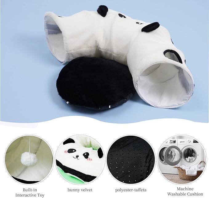 Cat Tunnel Bed for Indoor Cats - Cute Cat Donut with Washable Circle Cushion, Round Pet Play Tunnel Toy,Peekaboo for Kitten, Puppy, Rabbit, Ferret(Panda)