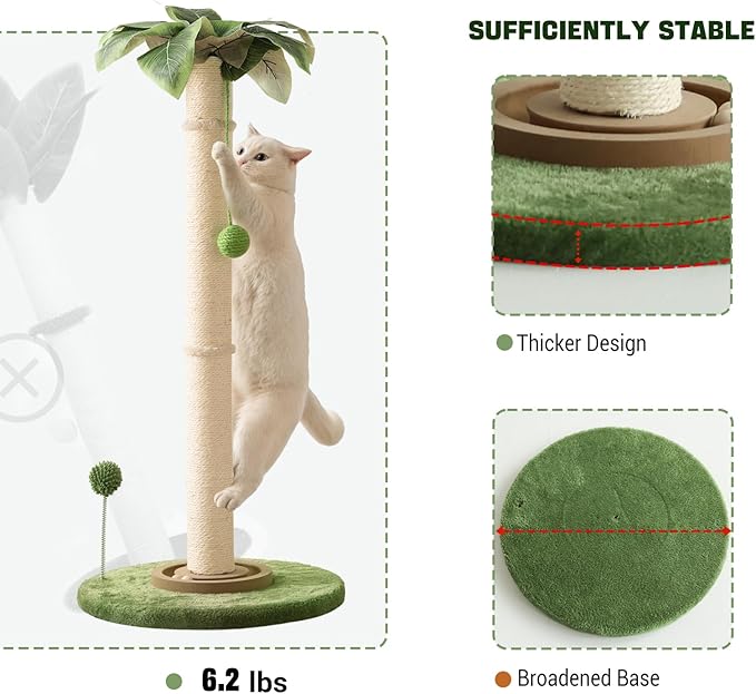 Aplatho Tall cat Scratching Post for Kitten Large Cats, Sturdy cat Scratching Post Cute with Ball Track