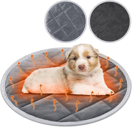 2 Pcs Cat Heating Pad Round 16 Inch Self Heating Cat Mat Washable Heated Bed Anti Slip Warming Pad Pet Bed Mat for Kennel Dog Crate Indoor Outdoor(Gray,19 Inch)