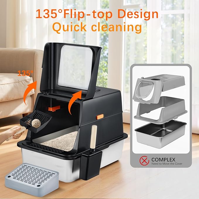 Stainless Steel Smart Cat Litter Box with IR Sensor Automatic Odor Control for A Home, Low Noise Design Automatic, Hygienic, and Easy-Clean Design for Multiple Cats