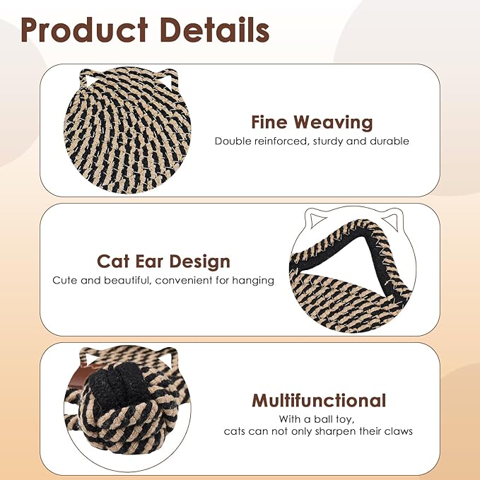 Cat Scratcher Mat, Natural Cotton Rope Cat Scratch Pad, 15.7'' Round Horizontal Floor Cat Scratching Pads for Indoor Cats, Cat Furniture Protector for Wall, Couch, Carpets, Sofas