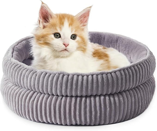 Cat Beds for Indoor Cats,Kitten Bed,Dog Bed for Extra Small Dogs Breeds,Puppy Kennel Bed, Comfy Durable Pet Sleeping Bed, Washable Roun Cat Beds & Non-Slip Bottom, Gray 18" L x 18" W x 7" Th