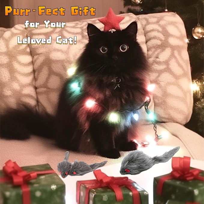 Cat Toys, 5 Pack Faux Fur Mouse Toys, Interactive Cat Toy 6.3” Realistic Size Grey Furry Rattle Mouse Without Catnip Kitten Cat Toy for Bored Indoor Adult Cat, Kitten Interactive Play