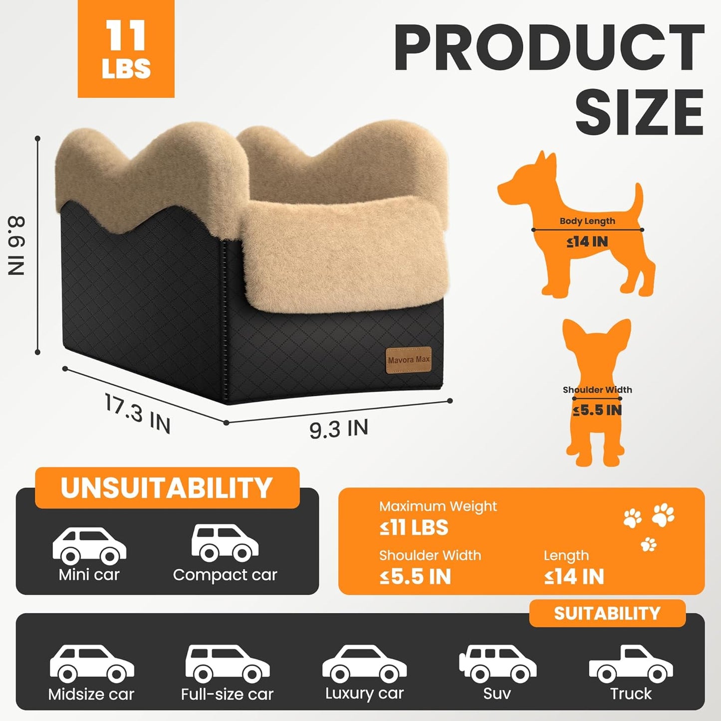 Portable Small Dog Seat for Car,Luxury Center Console Dog Car Seat Booster with Safety Tethers,Auti-Collapse Pet Travel Carrier for SUV,Truck.(Black/Brown)