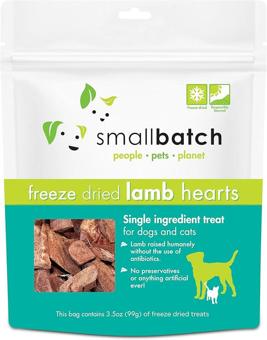 smallbatch Pets Premium Freeze-Dried Lamb Heart Treats for Dogs and Cats, 3.5 oz, Made and Sourced in The USA, Single Ingredient, Humanely Raise Meat, No Preservatives or Anything Artificial Ever