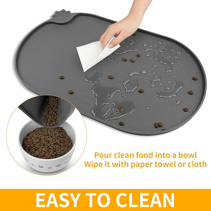 KPWACD Pet Placemat for Dog and Cat, Waterproof Silicone Dogs Feeding Bowl Mat Prevent Food and Water Overflow, High-Lips Puppy Dish Mats Suitable for Small Medium Big Pets, Grey, 24" * 16"