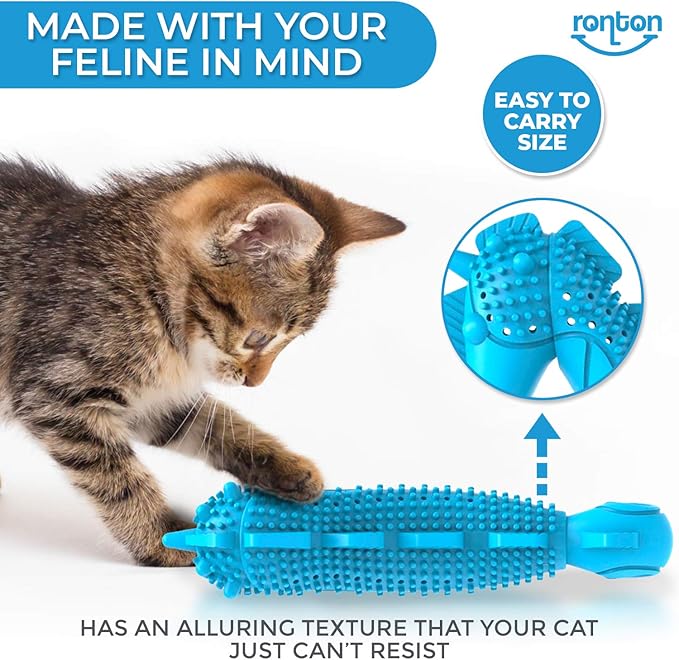 Ronton Cat Toothbrush Catnip Toy - Durable Hard Rubber - Cat Dental Care, Cat Interactive Toothbrush Chew Toy (1 Pack_Seahorse)