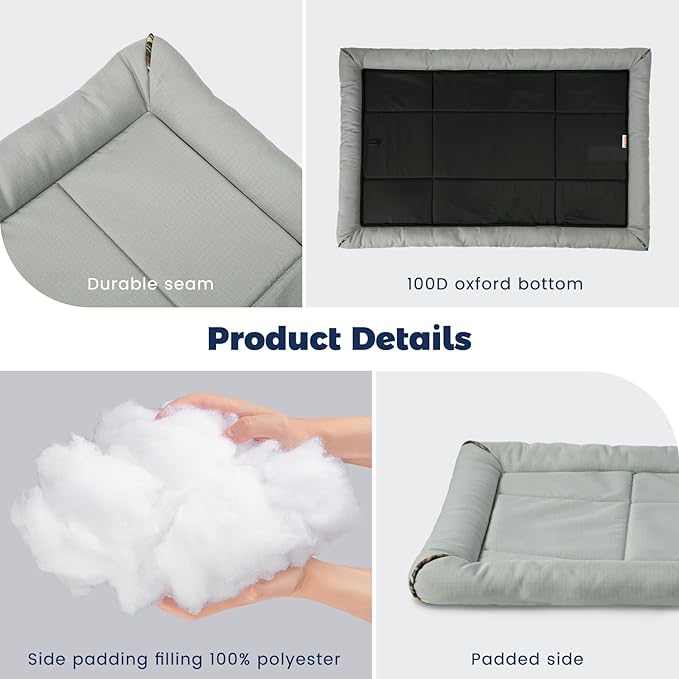 Miguel Oxford Ripstop Outdoor Waterproof Dog Bed for Metal Dog Crates Water-Resistant All Weather Pet Mat Durable Easy Wipe Clean Travel Indoor Outdoor Puppy Cat Crate Bed 42inch, Grey