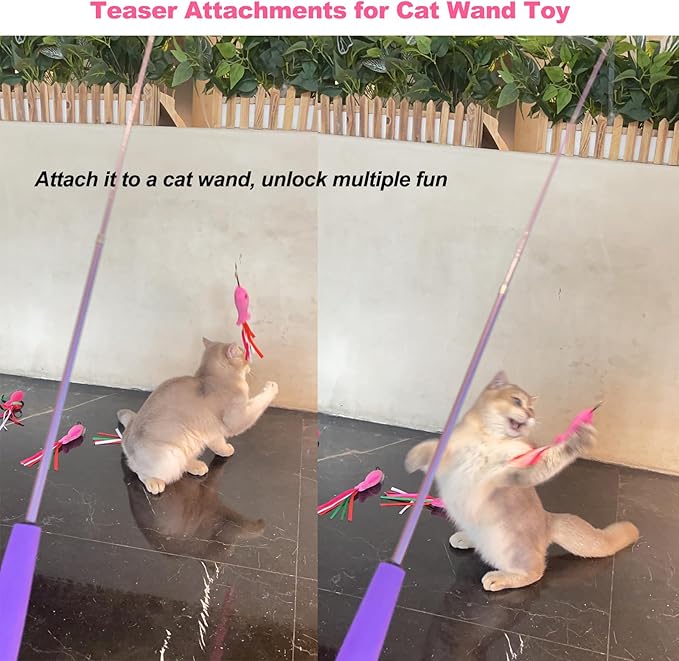 Cat Toys Pink Fish, 5PCS Catnip Toys for Cats, Flopping Cat Fish Toy Filled Soft Plush, Cat Feather Wand Accessories with Ribbons, Interactive Cat Toys for Indoor Cats Kitten Play Exercise Chew